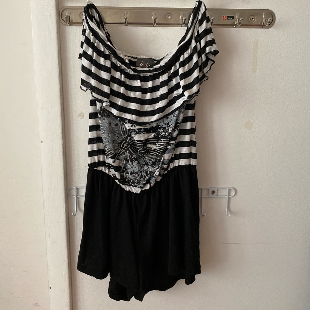 Shoulder less One piece dress with attached pants